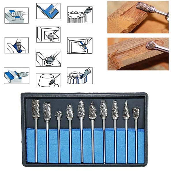 PHYHOO JEWELRY TOOLS-10 Pcs Tungsten Carbide Rotary Burrs Set