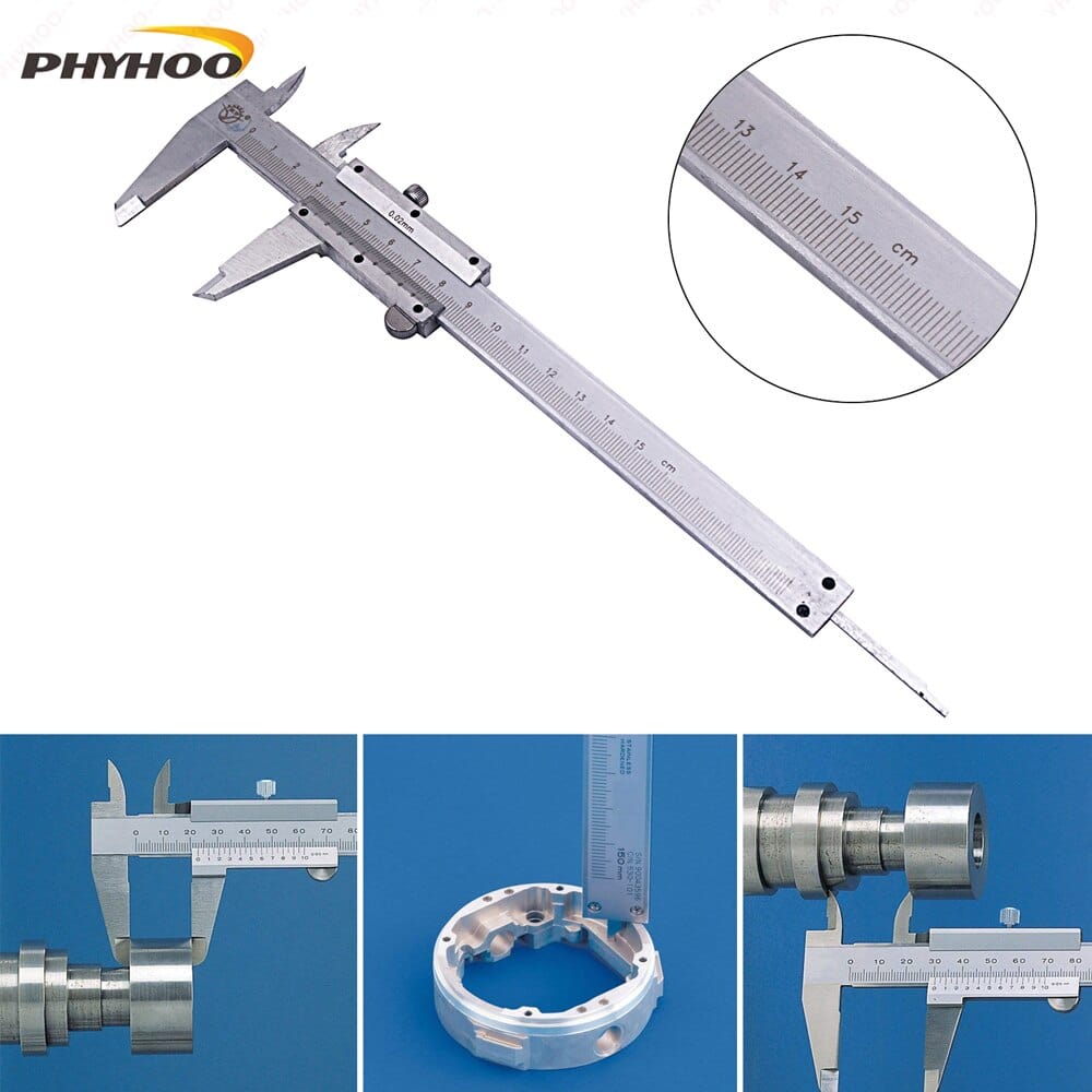 PHYHOO JEWELRY TOOLS-150mm Professional Stainless Steel Hardened Chromeplated Metric Vernier Caliper