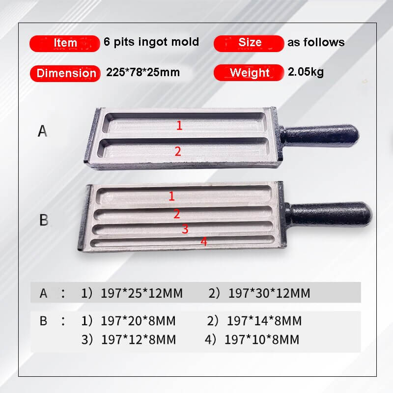 PHYHOO JEWELRY TOOLS-6/8 pit Rectangular Oil Tank Steel Ingot Mold